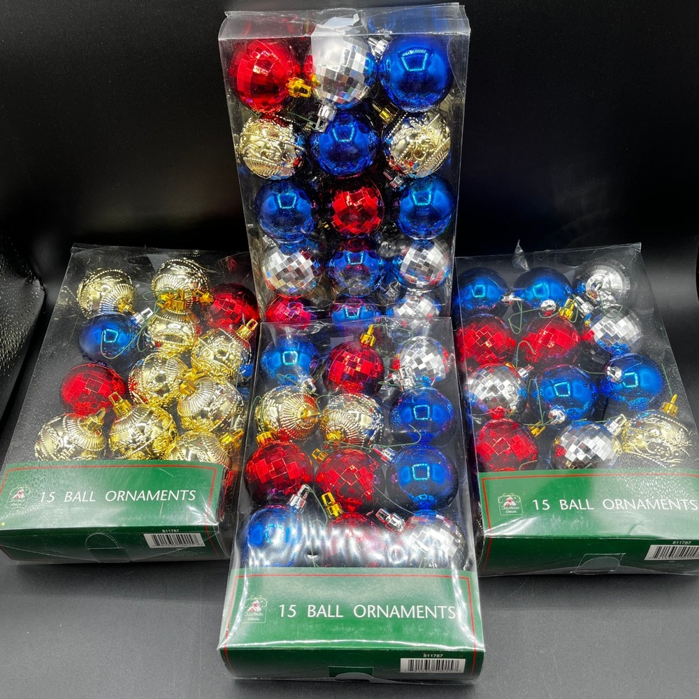 Christmas House 59ct Ball Ornaments Red Blue Silver Gold Disco Faceted 4 Packs